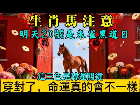 生肖馬注意！明天2025年12月20號農曆十一月初一是朱雀黑道日，這三色是轉運關鍵，穿對了，命運真的會不一樣＃生肖馬＃運勢＃命理＃風水＃財運＃生肖＃幸運顏色＃先知