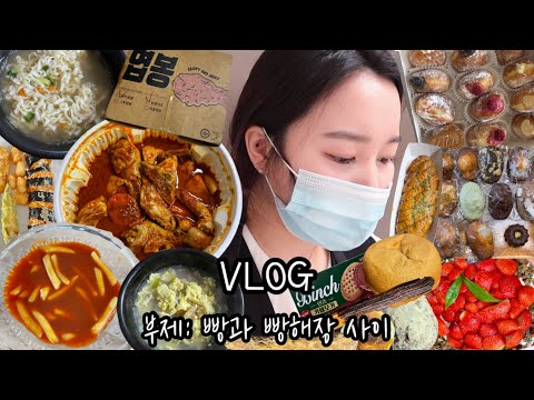 먹방 브이로그) 빵과 빵해장 사이 ( 신가네매떡, 직접 만든 도넛, 딸기타르트, 천안 뚜쥬루 빵파티, 엽봉, 엽기닭볶음탕, 마들렌, 멸치칼국수, 황태국밥, 까눌레, 빈츠 등)