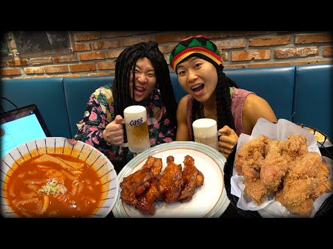 선응이형이랑 bbq 자메이카통다리치킨,황금올리브 후라이드 먹방! (feat. 생맥.떡볶이)