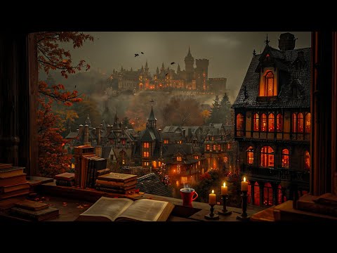 Cozy Reading Mood in a Medieval Town by the Window | Gothic Autumn Evening | Dark Academia Ambience