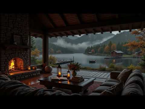 No ADS🍂 Forest Cabin Balcony Rain 🌧️Gentle Rain and Fireplace Crackling for Mindful Rest & Healing