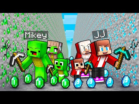 JJ and Mikey: EMERALD vs DIAMOND Family Mine Battle in Minecraft - Maizen