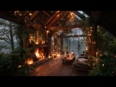 Cozy Lakeside Cabin Rain 9 Hours | Crackling Fireplace & Soft Ambient Music | Deep Sleep
