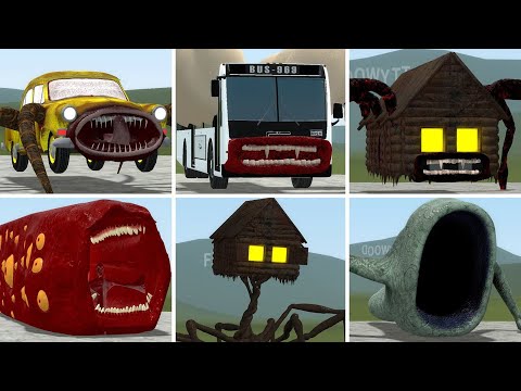 OLD AND NEW UPDATE: CAR EATER, TRAIN EATER, BUS EATER BUILDER VS ALL TREVOR HENDERSON BATTLE In GMOD