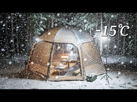 –15°C (5°F) Snow Camping with My Dog | Cozy Hot Tent