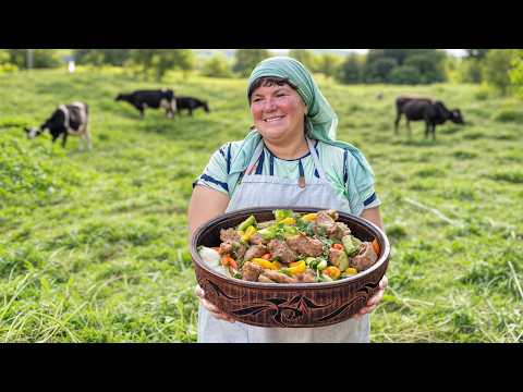 Mountain Feast with Fresh Farm Meat and Vegetables