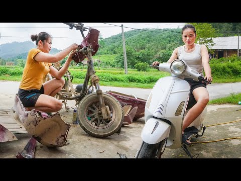 Genius girl repairs and fully restored old electric motorbike -mechanical girl