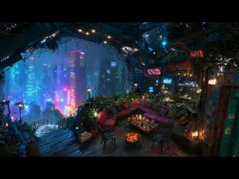 Winter Snowfall over Yukita City: Snow and Ambient Music | Cyberpunk Balcony Views | 4K | 10 hrs