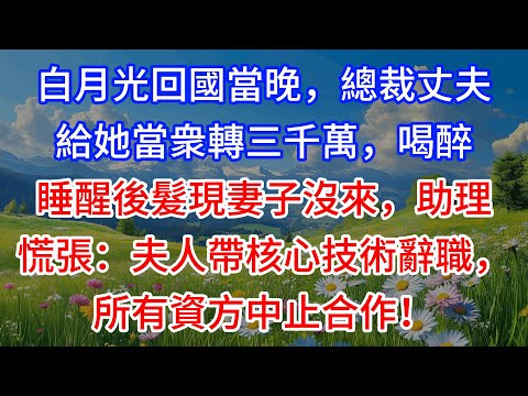 【完結】白月光回國當晚，總裁丈夫給她當衆轉三千萬，喝醉睡醒後髮現妻子沒來，助理慌張：夫人帶核心技術辭職，所有資方中止合作！