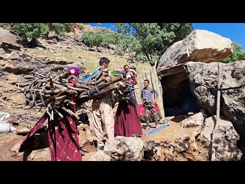 Bringing Wood to make a Fire in Mountain Cottage: Nomads of IRAN 2023