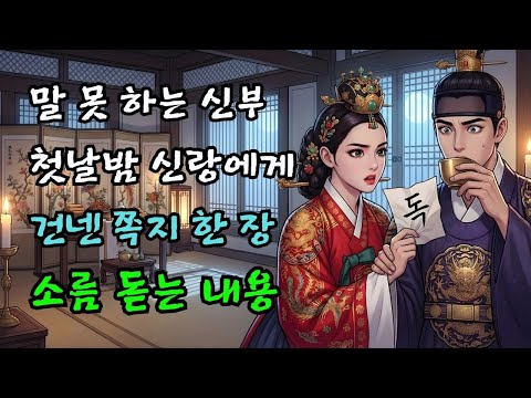 첫날밤, 벙어리 신부가 신랑에게 건넨 쪽지의 충격적인 내용: "우린 죽은 척해야 합니다" |야담·민담·전설·설화·옛날이야기·야사·오디오북