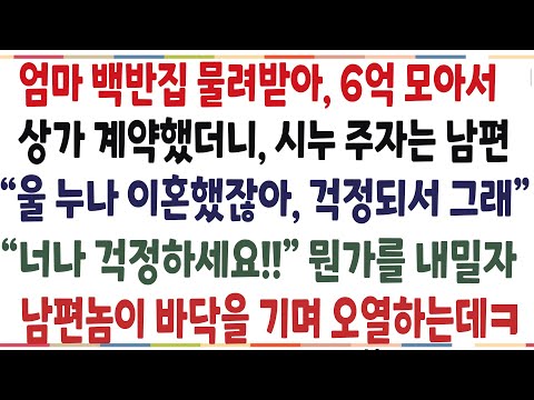 (반전신청사연)엄마 백반집 물려받아 6억짜리 상가 계약했더니, 다짜고짜 이혼한 시누 주자는 남편! 곧장 곧장 뭔가를 내밀었더니 남편이 오열하는데[신청사연][사이다썰][사연라디오]