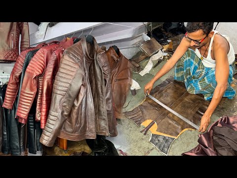 Process of Making Hand Made Leather Jacket. Indian Hard Working Tailor.