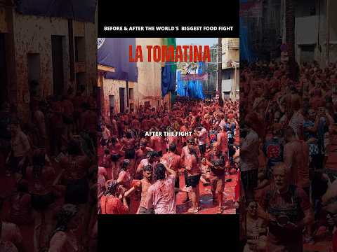 BEFORE vs. AFTER the world’s biggest food fight. #latomatina  #travel #filmmaker #spain.