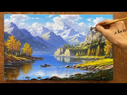 How to draw landscape painting "#48"/ Mountain painting / Lake painting / Acrylic landscape painting