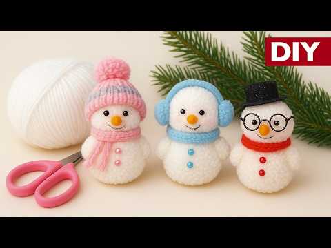 5 Easy Steps to Make ADORABLE Mini Pom Pom Snowmen for Christmas