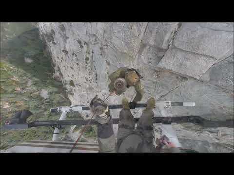 Rescue-9 helicopter hoist rescue of injured climber on Lily Rock, Riverside County Idyllwild Ca.