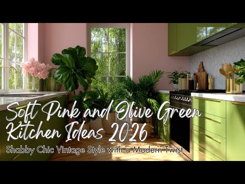 Soft Pink and Olive Green Kitchen Ideas 2026 | Shabby Chic Vintage Style with a Modern Twist