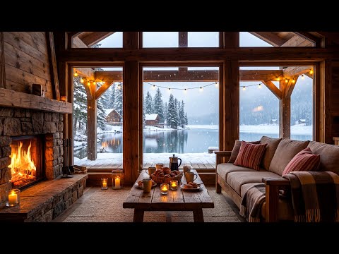 Cozy Winter Café Ambience ❄️ Fireplace & Soft Piano Music for Relaxation, Sleep & Study