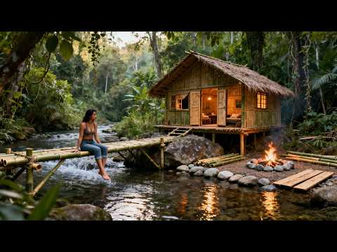 I built a bamboo house by the riverbank for shelter in an unbelievable 30 days. Survival, bushcraft