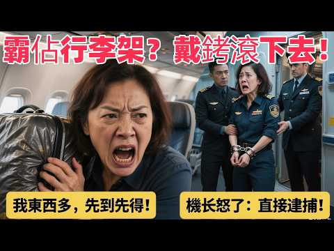 中國大媽在美聯航航班上“搶佔”他人行李架，並對空姐咆哮：“我東西多，先到先得！” 機長怒了，直接呼叫“空警”，讓她戴著手銬下飛機！