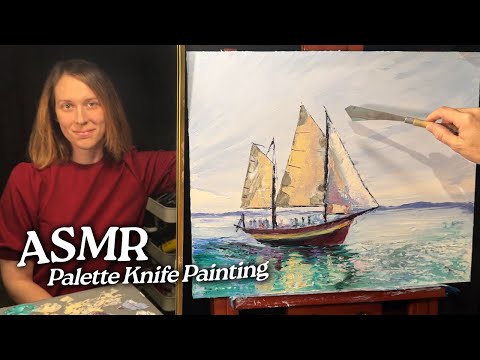 ASMR Palette Knife Painting: Sailing on the Sea, Sailboat Painting (Soft Spoken, 2 Hours)