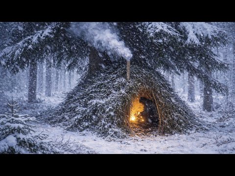Bushcraft in a snowstorm. How I built a shelter to hide in