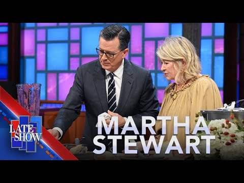 Martha Stewart Teaches Stephen To Make A Raspberry And Cotton Candy Dessert