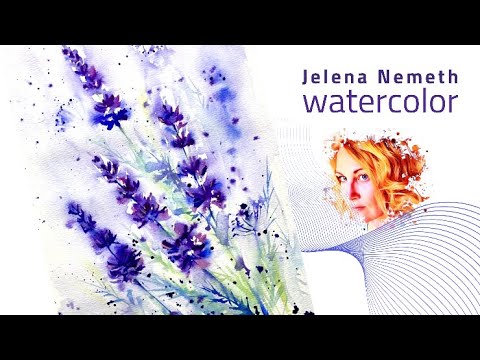 Процесс рисования, лаванда, полевые цветы акварелью, для начинающих.