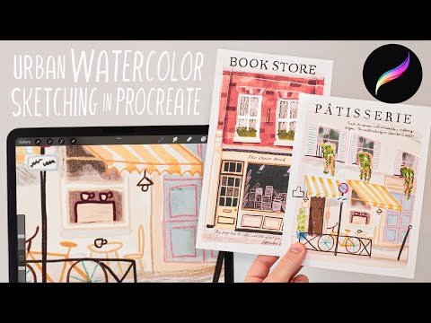 cute urban watercolor sketching in procreate! watercolor sketching technique for beginners