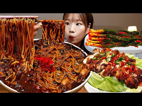 🍜요리먹방 - 차돌짜장면 유린기 짜장밥 파김치🍗춘장부터 튀겨서 직접만든 한우 짜장면 먹방 혼술 JJAJANGMYUN MUKBANG ASMR EATINGSHOW REALSOUND