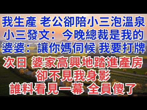 我臨產要生，老公卻陪小三泡溫泉，小三臉書發文：今晚總裁是我的，婆婆：讓你媽伺候，我要打牌！次日，婆家高興地踏進產房！卻不見我身影，誰料看見一幕 全員傻了！#為人處世#情感故事#故事#小說#情感#婚姻