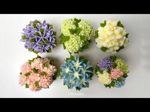 Six ways to make Buttercream Hydrangea Cupcakes (The Hydrangea Nozzle Set by ANHBAKES on Amazon)