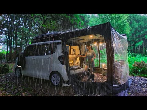 ☔️ small camper van in the rain 🚙 | Connecting the car tent