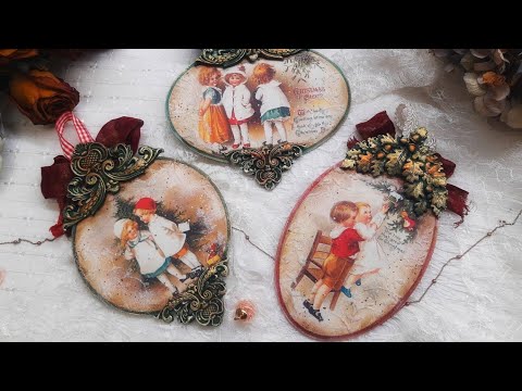 Christmas vintage  pendants ♡♡♡ Decoupage tutorial