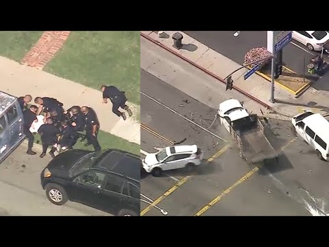 FULL CHASE: Dangerous police chase of stolen truck ends with major crashes in Long Beach