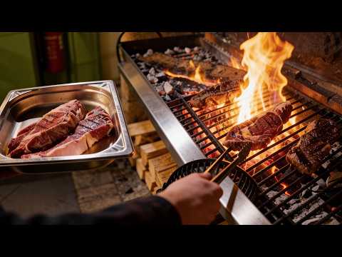 POV:27 minutes Grilling Steak Over Wood Fire in a French Bistro 🔥