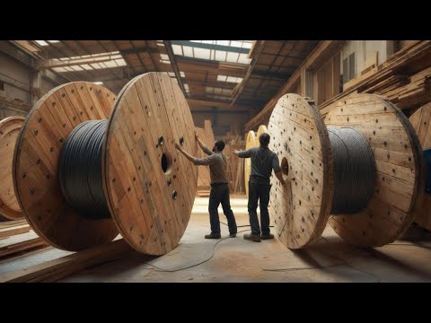 Special Wood Recycling Process | Giant Electric Wire Coil Production From Old Wood Planks At Factory