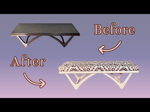 Mid Century Modern Coffee Table Transformed Into A Cozy painted upholstered bench makeover.