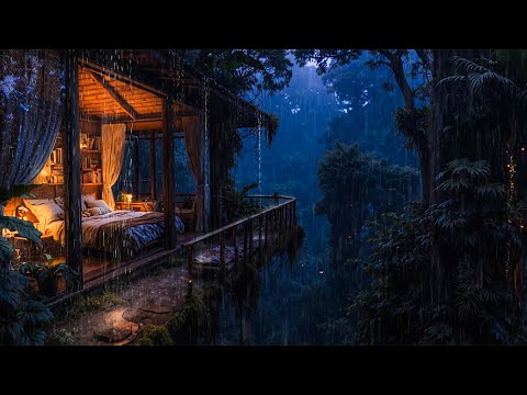 Cure Insomnia Naturally – Soothing Rainfall in a Tropical Forest Cabin for Deep, Restful Sleep 🌧️🌙