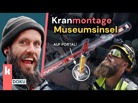 Historische Kranmontage auf der Isar - Liebherr 280 EC-H12 und 250 EC-B12 im Herzen von München | 4K