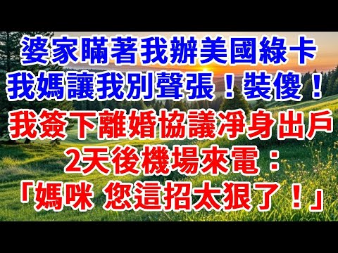 婆家瞞著我辦美國綠卡，我媽讓我別聲張！裝傻！隔天我簽下離婚協議凈身出戶，2天後機場來電：媽咪，您這招太狠了！#詩涵講故事#為人處世#生活經驗#情感故事#晚年哲理#說故事#完結文#原創故事