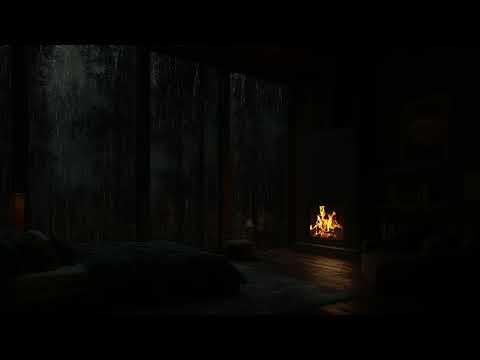 Rain & Fireplace Ambience in a Cozy Cabin - No Ads🌧️🔥Rainy Night is BEST for Deep Sleep & Relaxation