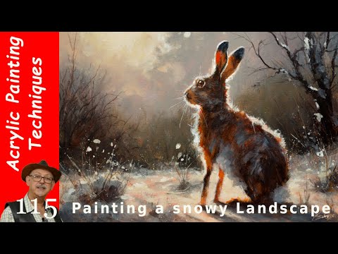 Painting a Snowy landscape and a Hare in Acrylics!