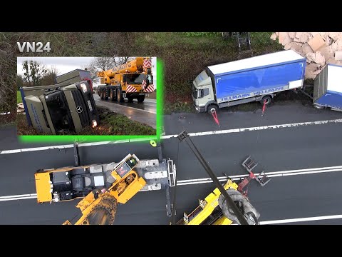 VN24 - Crane assists in recovering truck from ditch on the B63 in Germany