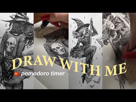 draw with me TWO ILLUSTRATIONS [🍅POMODORO TIMER + chill piano music]🌹