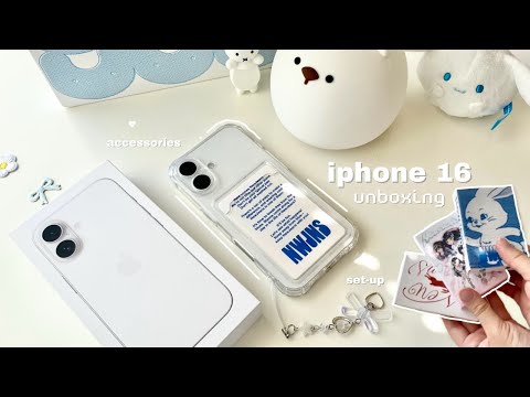 iphone 16 unboxing (white)🎐🤍: aesthetic setup, kpop photocards, miffy, asmr