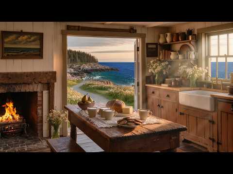 Cozy Seaside Cottage 🌊🔥12 Hours | Coastal Fireplace Sounds Ambience | Sleep, Study, Focus, Read
