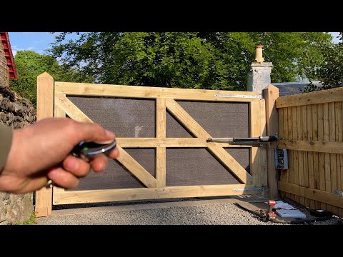 Biggest single wooden swing gate on YouTube, Topens automatic gate opener Shou Sugi Ban wood burning