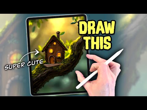 PROCREATE Landscape Drawing Tutorial - EASY steps Tiny Treehouse